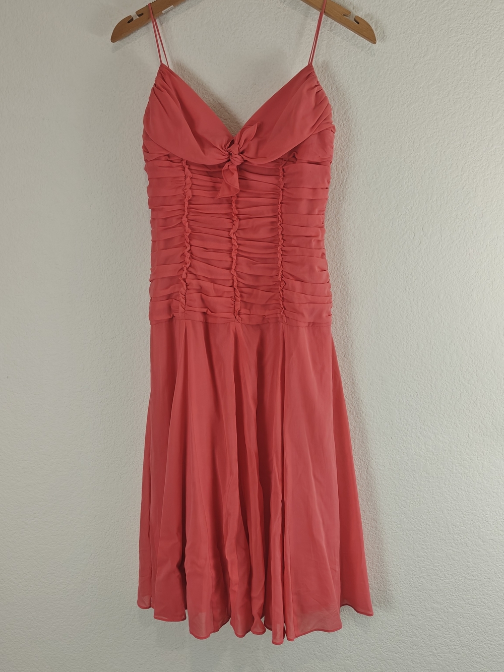 David Meister Vintage Silk Ruched Midi Dress Sz 4 Coral Fairycore Slip Party
